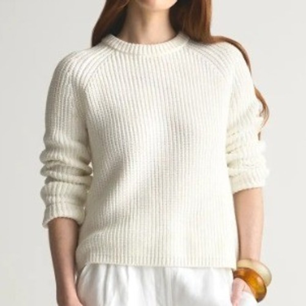Quince Women Small White 100% Organic Cotton Fisherman Crew Ribbed Sweater S
